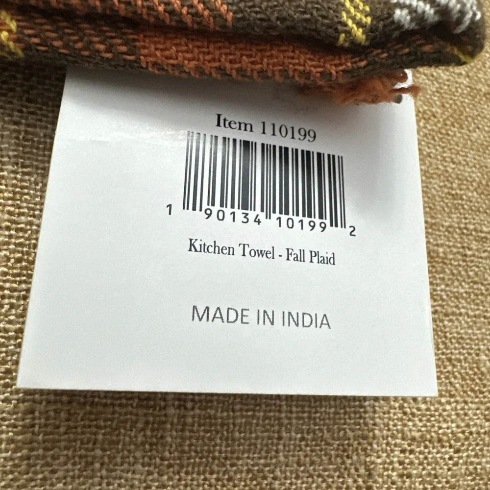 Primitives By Kathy Tea Towel Fall Plaid Dish Cloth Cotton NOS